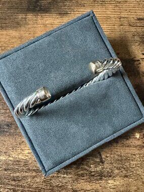 David Yurman Cable Cuff Bracelet w/ Sterling Silver & 18K Yellow Gold - Small